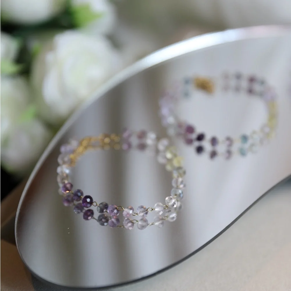 18K Gold Plated Minimalist Rainbow Fluorite Bracelet - Picture 11 of 11